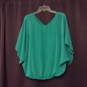 Express Emerald green sheer blouse.